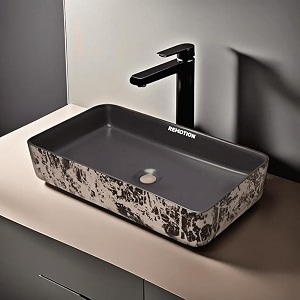 remanence designer table top wash basin for bathroom  ceramic bathroom sink  wash basin over counter bathroom basin 24 x 14 x 4 inch designer grey n white black sl 53