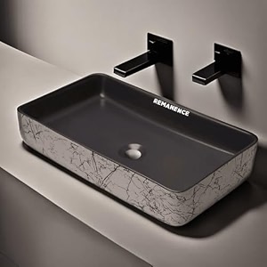 remanence designer table top wash basin for bathroom  ceramic bathroom sink  wash basin over counter bathroom basin 24 x 14 x 4 inch grey n white black stripe sl 54