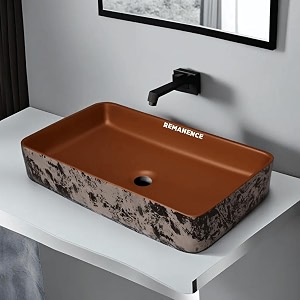remanence designer table top wash basin for bathroom  ceramic bathroom sink  wash basin over counter bathroom basin 24 x 14 x 4 inch brown n white black sl 51