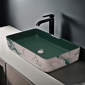 remanence designer table top wash basin for bathroom  ceramic bathroom sink  wash basin over counter bathroom basin 24 x 14 x 4 inch designer green n white sl 57