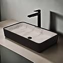 REMANENCE Designer Table Top Wash Basin For Bathroom | Ceramic Bathroom Sink | Wash Basin Over Counter Bathroom Basin (24 x 14 x 4 Inch) (Designer Black N Grey Stripe SL 66)