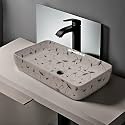 REMANENCE Designer Table Top Wash Basin For Bathroom | Ceramic Bathroom Sink | Wash Basin Over Counter Bathroom Basin (24 x 14 x 4 Inch) (White N Black Flower SL 05)