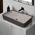 REMANENCE Designer Table Top Wash Basin For Bathroom | Ceramic Bathroom Sink | Wash Basin Over Counter Bathroom Basin (24 x 14 x 4 Inch) (Designer Grey N White Stripe SL 62)