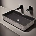 REMANENCE Designer Table Top Wash Basin For Bathroom | Ceramic Bathroom Sink | Wash Basin Over Counter Bathroom Basin (24 x 14 x 4 Inch) (Grey N White Black Stripe SL 54)