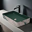 REMANENCE Designer Table Top Wash Basin For Bathroom | Ceramic Bathroom Sink | Wash Basin Over Counter Bathroom Basin (24 x 14 x 4 Inch) (Designer Green N White SL 57)