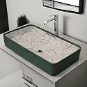 REMANENCE Designer Table Top Wash Basin For Bathroom | Ceramic Bathroom Sink | Wash Basin Over Counter Bathroom Basin (24 x 14 x 4 Inch) (Deigner Matte Green Stripe SL 65)