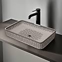 REMANENCE Designer Table Top Wash Basin For Bathroom | Ceramic Bathroom Sink | Wash Basin Over Counter Bathroom Basin (24 x 14 x 4 Inch) (Moroccan Design White N Black SL 91)