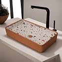REMANENCE Designer Table Top Wash Basin For Bathroom | Ceramic Bathroom Sink | Wash Basin Over Counter Bathroom Basin (24 x 14 x 4 Inch) (Brown N White Black SL 51)