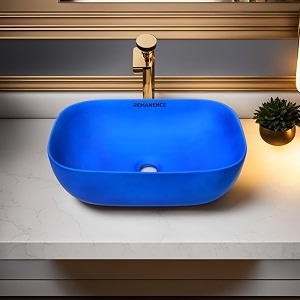remanence premium designer matte finish table top ceramic wash basinvessel sink with slim rim for bathroom 18 x 13 x 55 inch matte blue