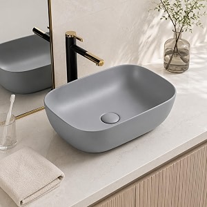 remanence premium designer matte finish table top ceramic wash basinvessel sink with slim rim for bathroom 18 x 13 x 55 inch matte grey