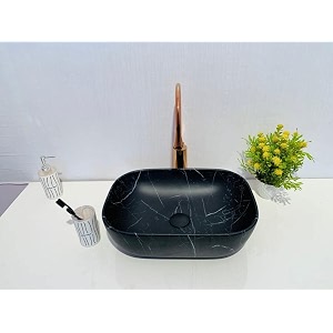 remanence premium designer matte finish table top ceramic wash basinvessel sink with slim rim for bathroom 18 x 13 x 55 inch matte white n black strap