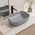 REMANENCE Premium Designer Matte Finish Table Top Ceramic Wash Basin/Vessel Sink with Slim Rim for Bathroom (18 x 13 x 5.5 Inch) (Matte Grey)