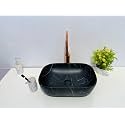 REMANENCE Premium Designer Matte Finish Table Top Ceramic Wash Basin/Vessel Sink with Slim Rim for Bathroom (18 x 13 x 5.5 Inch) (Matte White N Black Strap)