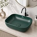 REMANENCE Premium Designer Matte Finish Table Top Ceramic Wash Basin/Vessel Sink with Slim Rim for Bathroom (18 x 13 x 5.5 Inch) (Matte Green Basin)