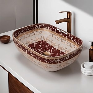 remanence premium designer table top ceramic wash basin for bathroom  over counter bathroom basin  counter top bathroom sink 18 x 13 x 55 inch ad 94 moreccan white maroon design