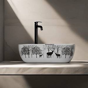 remanence premium designer table top ceramic wash basin for bathroom  over counter bathroom basin  counter top bathroom sink 18 x 13 x 55 inch animal printed