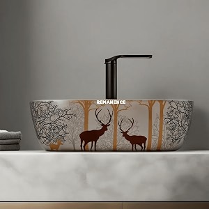 remanence premium designer table top ceramic wash basin for bathroom  over counter bathroom basin  counter top bathroom sink 18 x 13 x 55 inch ad 15 animal printed