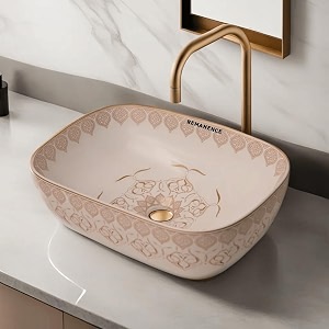 remanence premium designer table top ceramic wash basin for bathroom  over counter bathroom basin  counter top bathroom sink 18 x 13 x 55 inch ad 98 moreccan goldyellow design