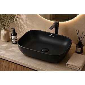 remanence premium designer table top ceramic wash basinvessel sink with slim rim for bathroom 18 x 13 x 55 inch matte black wash basin