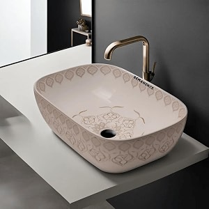 remanence premium designer table top ceramic wash basin for bathroom  over counter bathroom basin  counter top bathroom sink 18 x 13 x 55 inch ad 97 white n light grey
