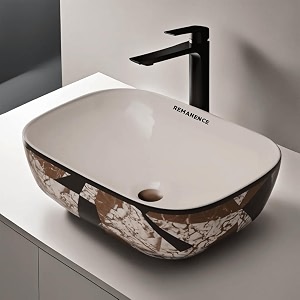 remanence premium designer table top ceramic wash basin for bathroom  over counter bathroom basin  counter top bathroom sink 18 x 13 x 55 inch ad 30 brown black n white