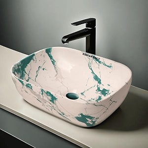 remanence premium designer table top ceramic wash basin for bathroom  over counter bathroom basin  counter top bathroom sink 18 x 13 x 55 inch ad 74 designer white rama
