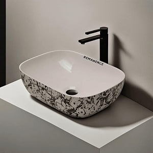 remanence premium designer table top ceramic wash basin for bathroom  over counter bathroom basin  counter top bathroom sink 18 x 13 x 55 inch ad 11 designer white n black