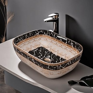 remanence premium designer table top ceramic wash basin for bathroom  over counter bathroom basin  counter top bathroom sink 18 x 13 x 55 inch ad 93 moreccan white black design