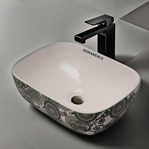remanence premium designer table top ceramic wash basin for bathroom  over counter bathroom basin  counter top bathroom sink 18 x 13 x 55 inch ad 01 white n green