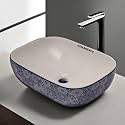 REMANENCE Premium Designer Table Top Ceramic Wash Basin For Bathroom | Over Counter Bathroom Basin | Counter Top Bathroom Sink (18 x 13 x 5.5 Inch) (AD 04 White N Blue)