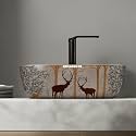 REMANENCE Premium Designer Table Top Ceramic Wash Basin For Bathroom | Over Counter Bathroom Basin | Counter Top Bathroom Sink (18 x 13 x 5.5 Inch) (AD 15 Animal Printed)