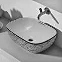 REMANENCE Premium Designer Table Top Ceramic Wash Basin For Bathroom | Over Counter Bathroom Basin | Counter Top Bathroom Sink (18 x 13 x 5.5 Inch) (AD 65 White N Black Design)