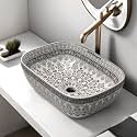 REMANENCE Premium Designer Table Top Ceramic Wash Basin For Bathroom | Over Counter Bathroom Basin | Counter Top Bathroom Sink (18 x 13 x 5.5 Inch) (AD 91 Moreccan Black Design)