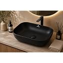 REMANENCE Premium Designer Table Top Ceramic Wash Basin/Vessel Sink with Slim Rim for Bathroom (18 x 13 x 5.5 Inch, Matte Black Wash Basin))