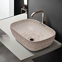 REMANENCE Premium Designer Table Top Ceramic Wash Basin For Bathroom | Over Counter Bathroom Basin | Counter Top Bathroom Sink (18 x 13 x 5.5 Inch) (AD 97 White N Light Grey)