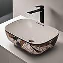 REMANENCE Premium Designer Table Top Ceramic Wash Basin For Bathroom | Over Counter Bathroom Basin | Counter Top Bathroom Sink (18 x 13 x 5.5 Inch) (AD 30 Brown Black N White)