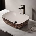REMANENCE Premium Designer Table Top Ceramic Wash Basin For Bathroom | Over Counter Bathroom Basin | Counter Top Bathroom Sink (18 x 13 x 5.5 Inch) (AD 26 White N Black Gold)