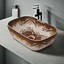 REMANENCE Premium Designer Table Top Ceramic Wash Basin For Bathroom | Over Counter Bathroom Basin | Counter Top Bathroom Sink (18 x 13 x 5.5 Inch) (AD 96 Moreccan Brown Design)