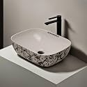 REMANENCE Premium Designer Table Top Ceramic Wash Basin For Bathroom | Over Counter Bathroom Basin | Counter Top Bathroom Sink (18 x 13 x 5.5 Inch) (AD 11 Designer White N Black)