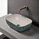 REMANENCE Premium Designer Table Top Ceramic Wash Basin For Bathroom | Over Counter Bathroom Basin | Counter Top Bathroom Sink (18 x 13 x 5.5 Inch) (AD 20 White N Rama)