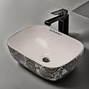 REMANENCE Premium Designer Table Top Ceramic Wash Basin For Bathroom | Over Counter Bathroom Basin | Counter Top Bathroom Sink (18 x 13 x 5.5 Inch) (AD 01 White N Green)