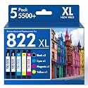 Remanufactured Compatible for 822XL Ink Cartridge Combo Pack for 822 for Epson WF-3820 WF-4830 WF-4820 Workforce Pro WF3820 WF-4833 WF-4834 WF-3823 WF 3820 4830 4820 Printer (5 Pack, 2BKCMY)