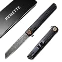 REMETTE Canyon EDC Folding Pocket Knife, 3.2" Damascus Steel Tanto Blade