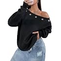 Remidoo Women's Off The Shoulder Sweatshirt Oversized Long Sleeve Top