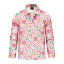 Remimi Kids Valentines Print Polo Shirt Mardi Gras Long Sleeve Collared Shirts 5-14 Years