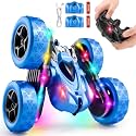 Remote Control Stunt Car 4WD 360° Flip Double‑Sided RC Cars, LED Light Bar, USB‑C Modular Battery, 2.4 GHz Outdoor Beach Toy for Boys 6‑12 Years Old, Birthday & Christmas Kids Gift, Blue