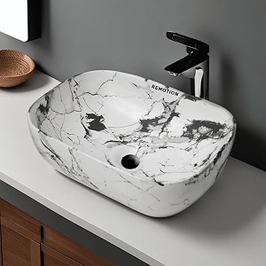 remotion designer ceramic wash basin for bathroom  over counter bathroom basin  counter top bathroom sink 18 x 13 x 55 inch ad 73 designer white black