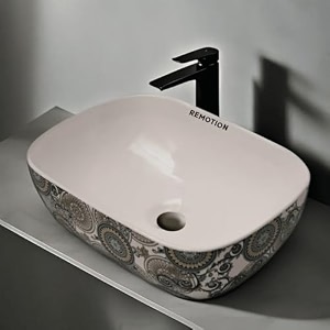 remotion designer ceramic wash basin for bathroom  over counter bathroom basin  counter top bathroom sink 18 x 13 x 55 inch ad 73 designer white black