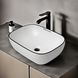 remotion designer ceramic wash basin for bathroom  over counter bathroom basin  counter top bathroom sink 18 x 13 x 55 inch ad 73 designer white black