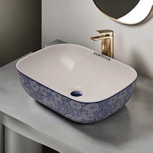 remotion designer ceramic wash basin for bathroom  over counter bathroom basin  counter top bathroom sink 18 x 13 x 55 inch ad 73 designer white black